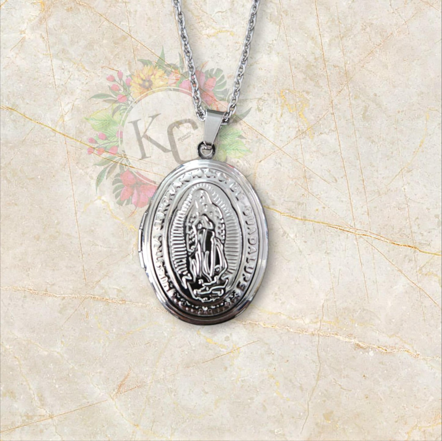 Pre Order - Stainless Steel Guadalupe Locket. Ships in 1 - 2 weeks. (24mm)