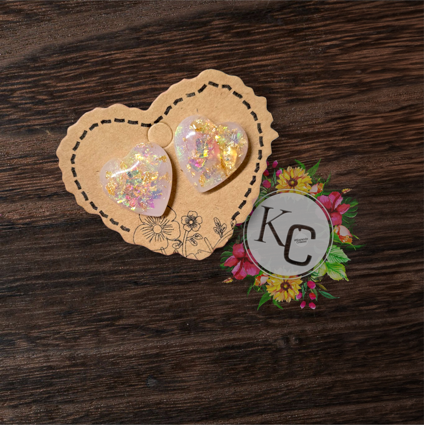 Heart Studs - Iridescent Opal Inspired