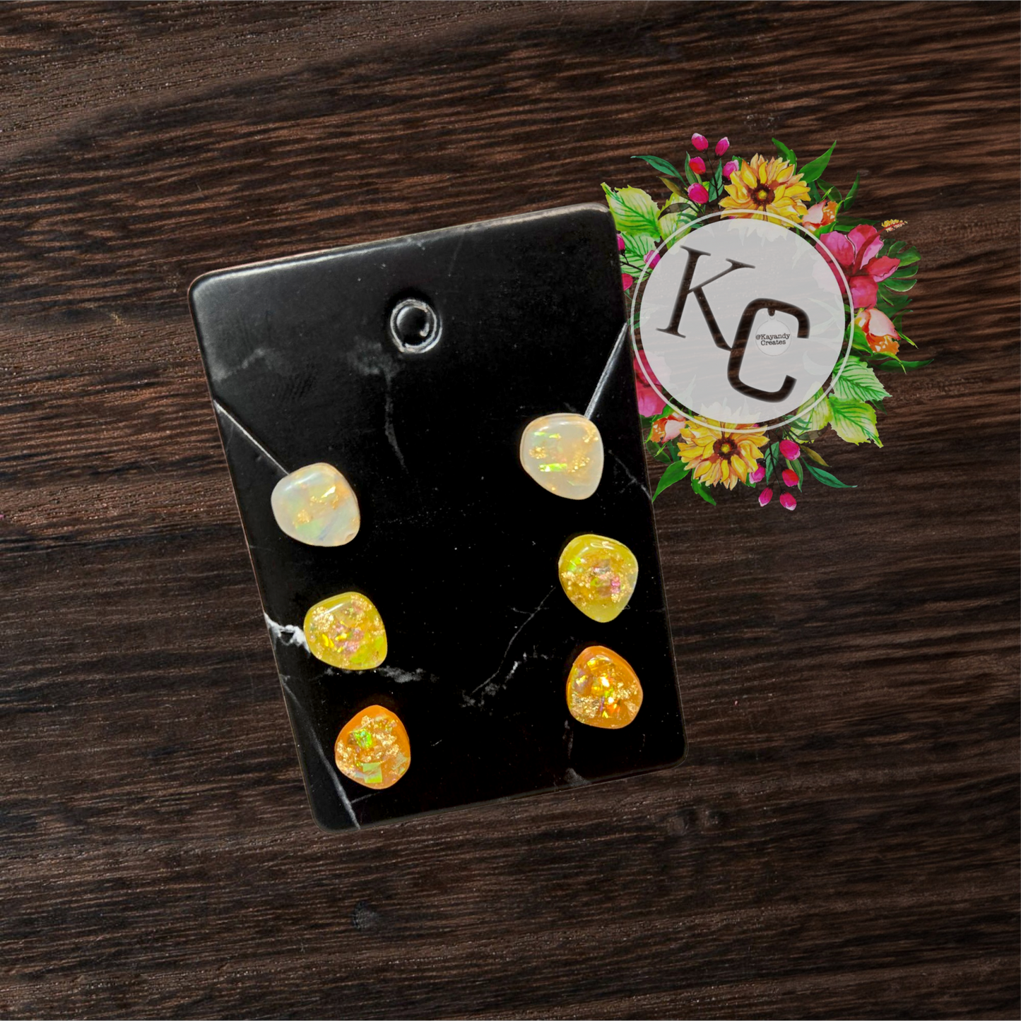 Candy Corn Inspired Resin Opal Studs 3 pairs