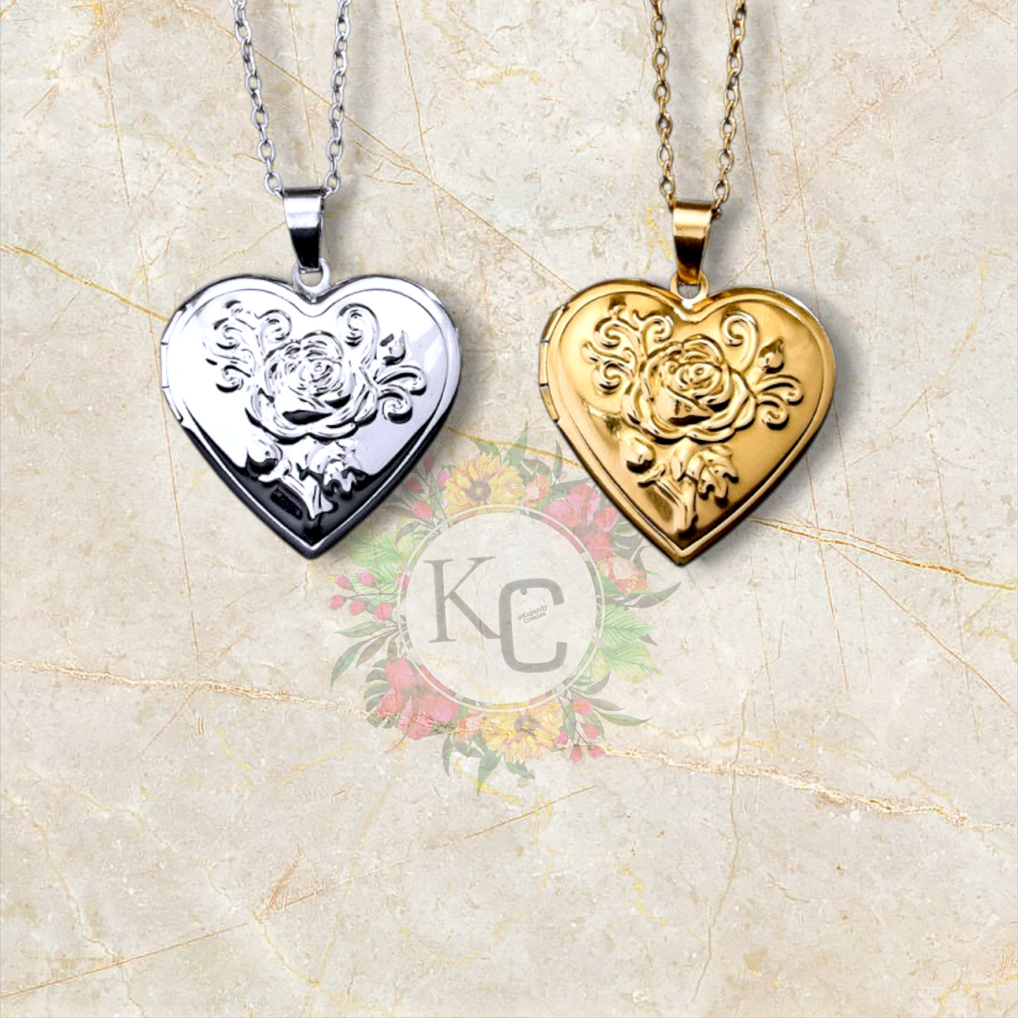 Rose Style Locket - Stainless Steel - 2 Photos - PreOrder