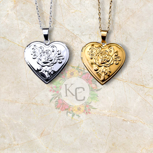 Rose Style Locket - Stainless Steel - 2 Photos - PreOrder